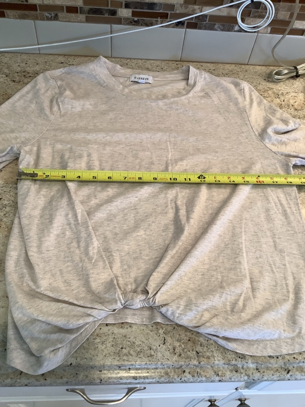 Evereve Heather Gray Crewneck Long Sleeve Top Size Large Knot Front - Picture 4 of 6